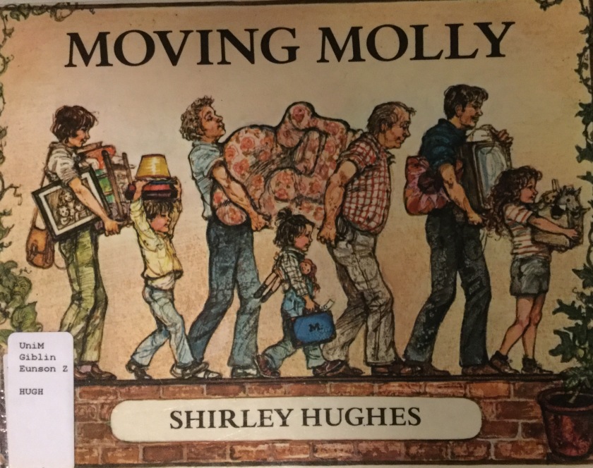 Cover of a children's picture book showing a procession of people carrying furniture and boxes